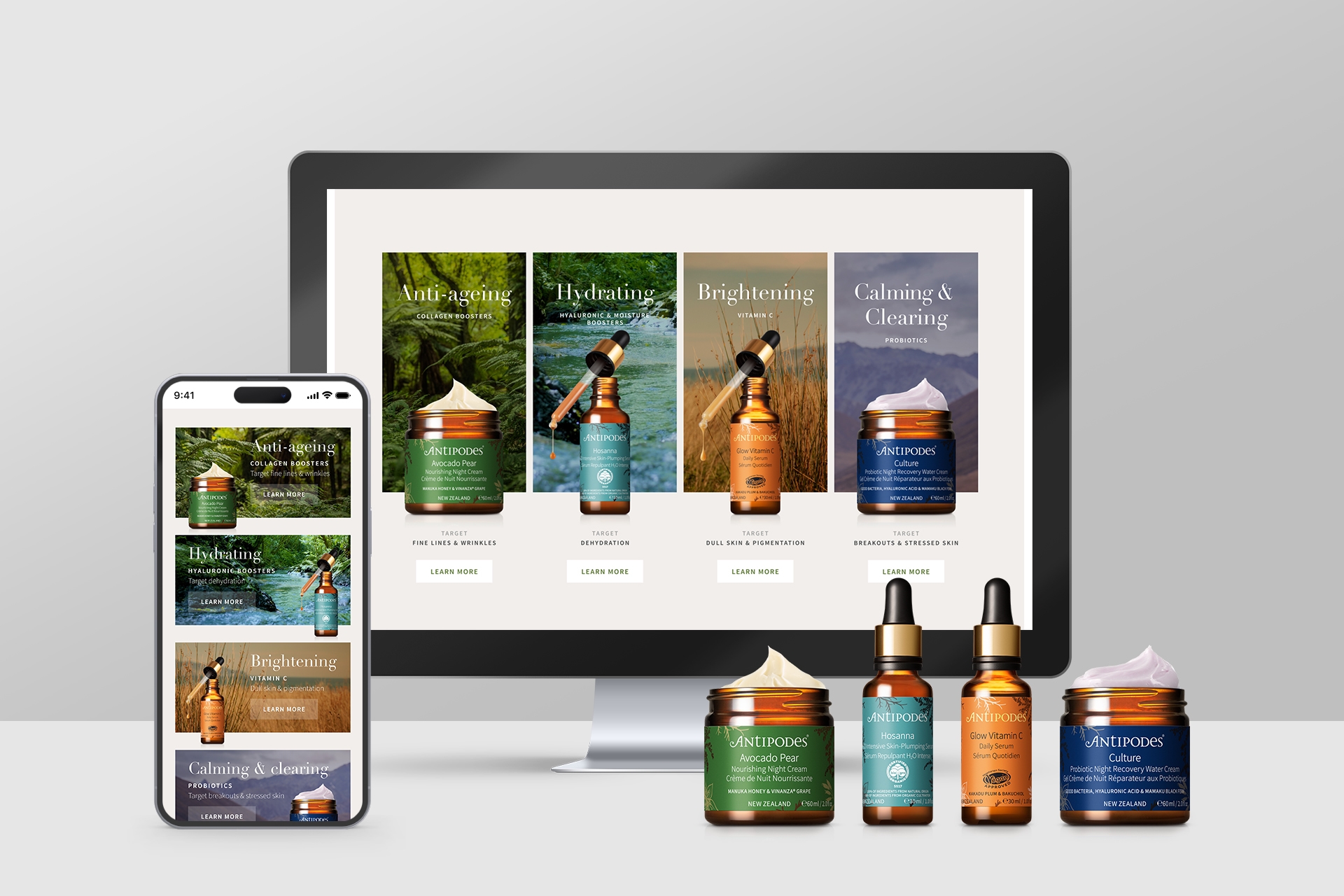 Website page designs for Antipodes.