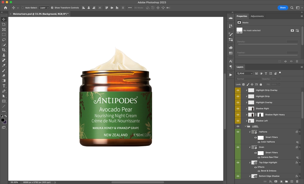 Screenshot of creating the product packshots in Photoshop.