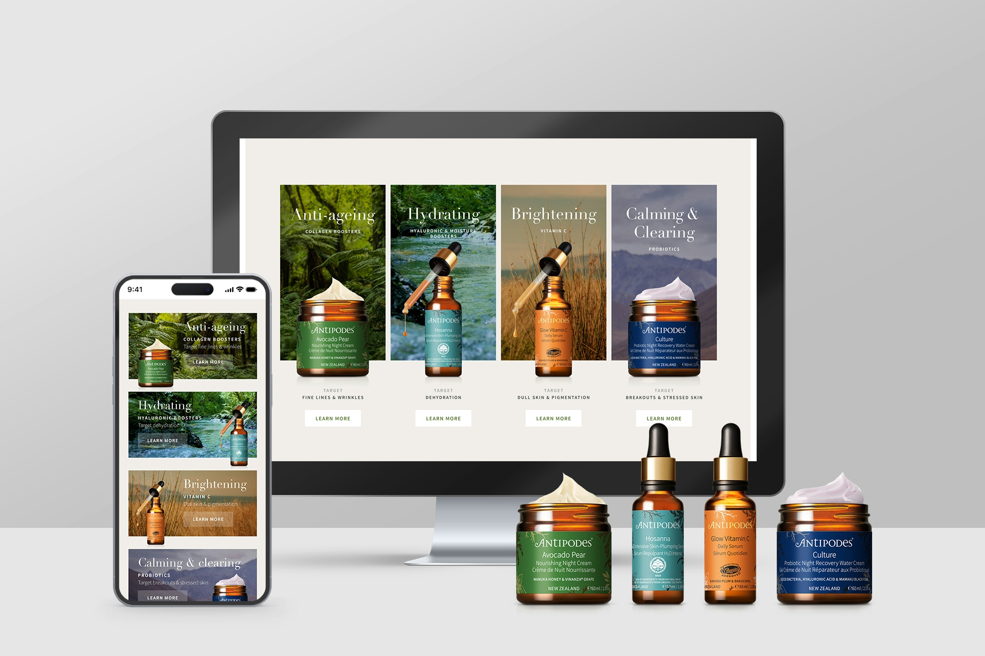 Website page designs for Antipodes.